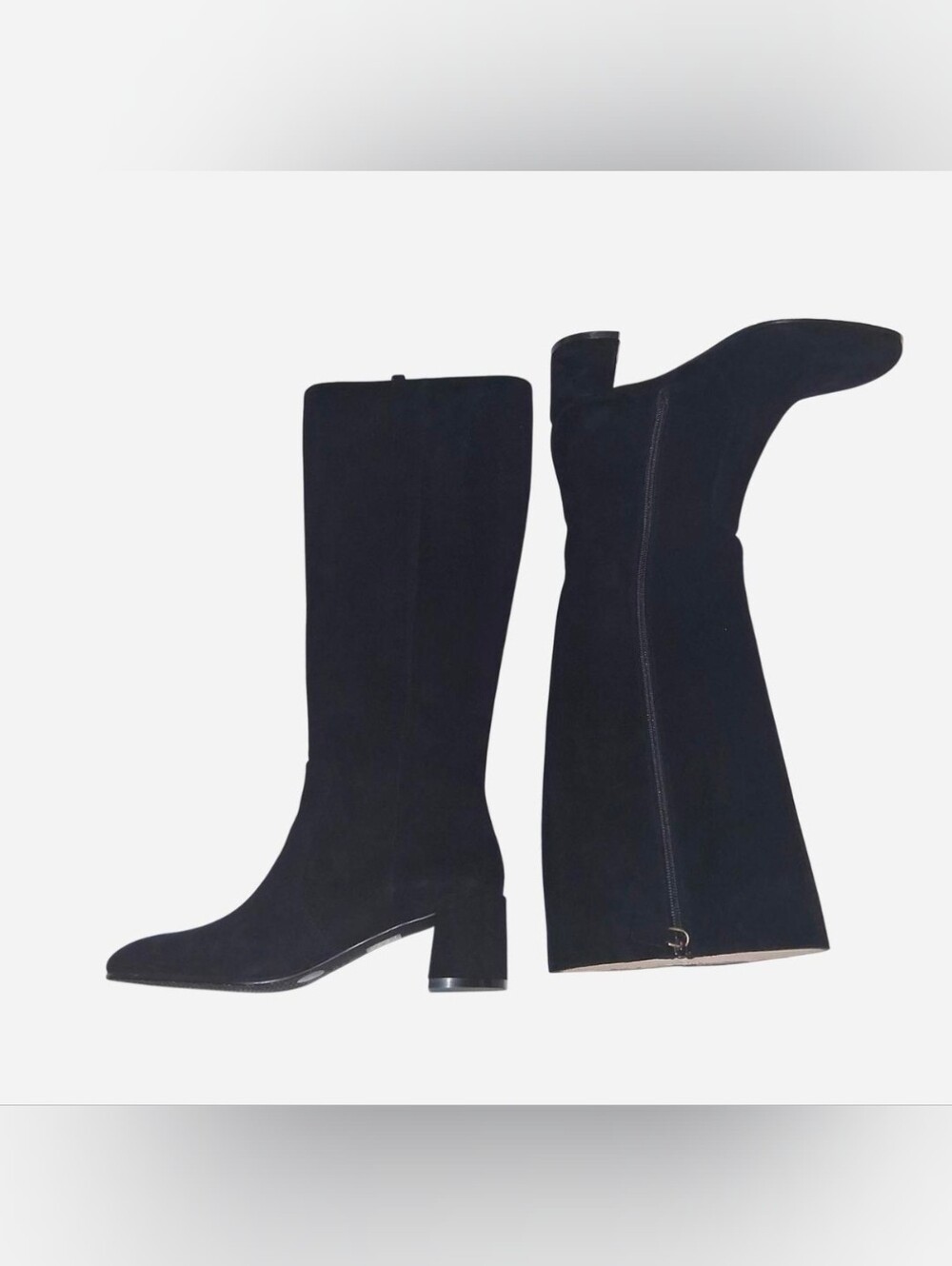 Stuart Weitzman Maeve Black Suede Knee-High Block Heel Boots Size 6